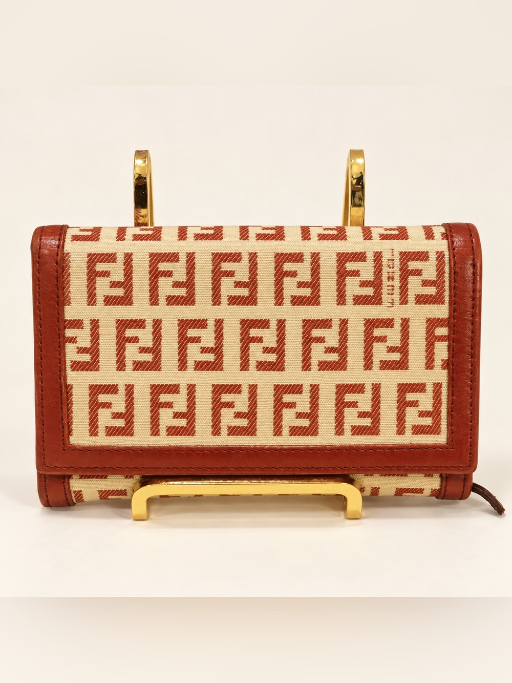 Fendi Zucchino FF Canvas Snap Flap Wallet Red Cream